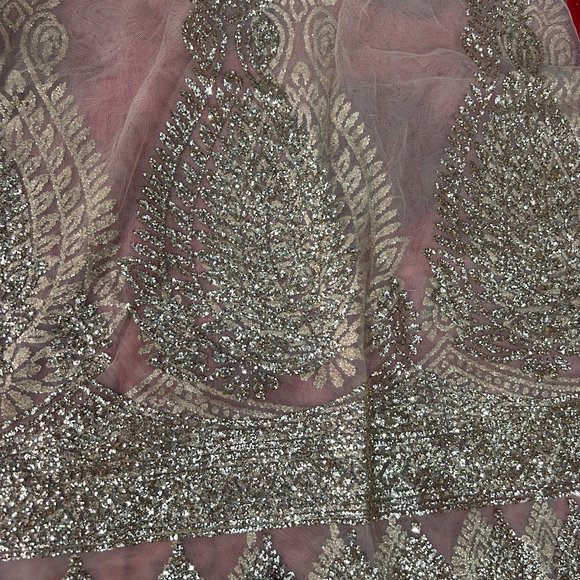 Shimmering Red and Cream Party Wear Half and Half Saree - Picture 8 of 11